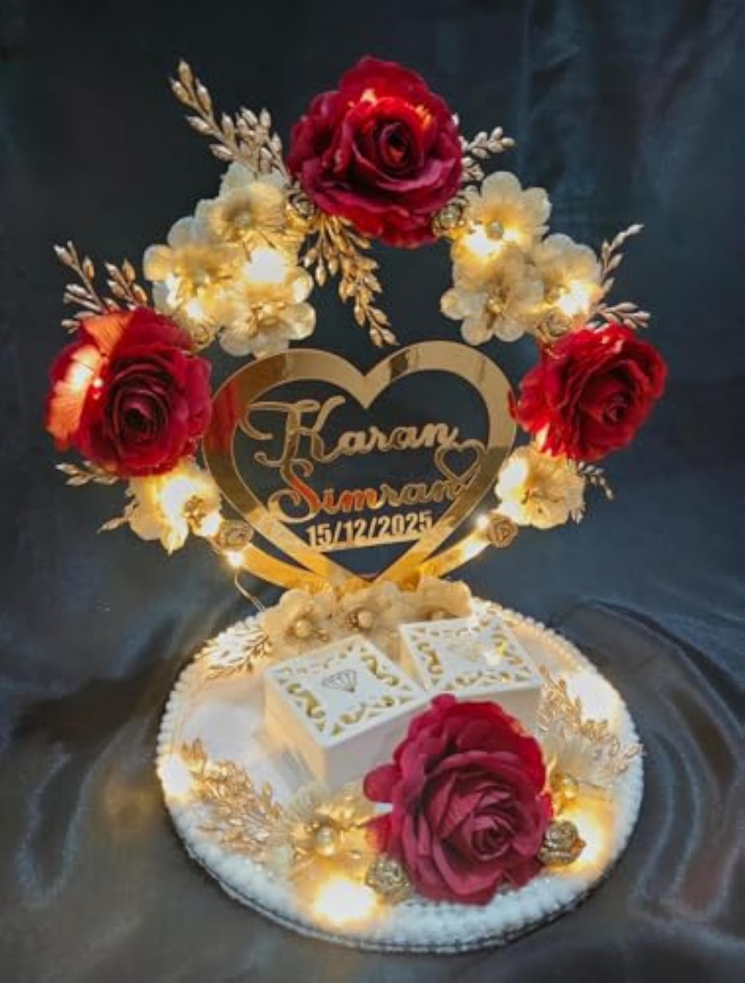 Beautiful Red Floral Theme Ring Platter, Customizable